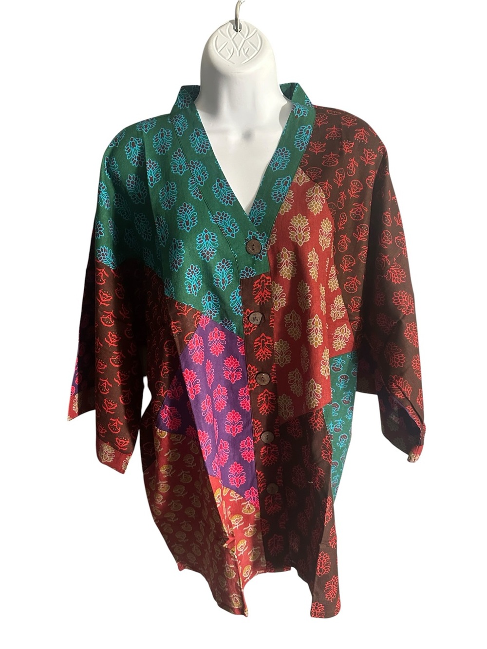 Sacred Threads Multicolor Patchwork Button-Down Shirt. 4206 TURQ01